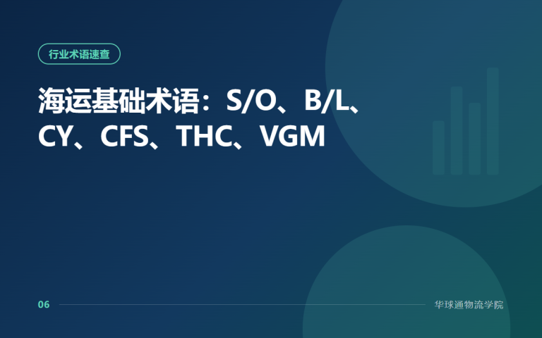 海运基础术语：S/O、B/L、CY、CFS、THC、VGM